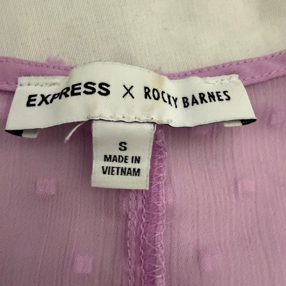 Express x Rocky Barnes Lilac Dot Sheer Maxi Dress Small Fairycore Ethereal Boho - Picture 7 of 7